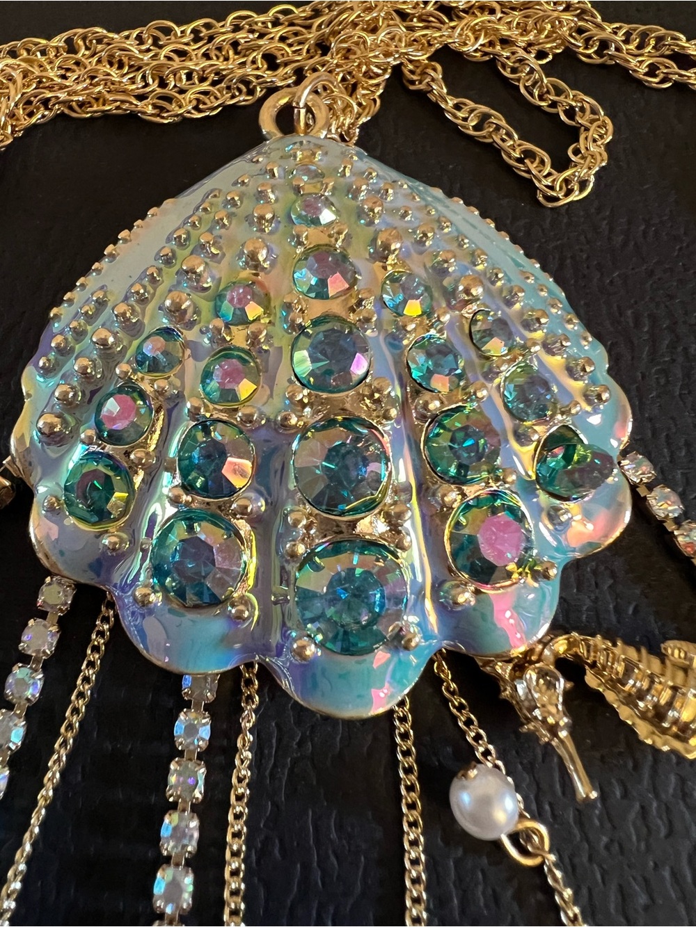 Betsey Johnson Gold-Tone Iridescent Blue Shell Charm Necklace - Picture 3 of 16